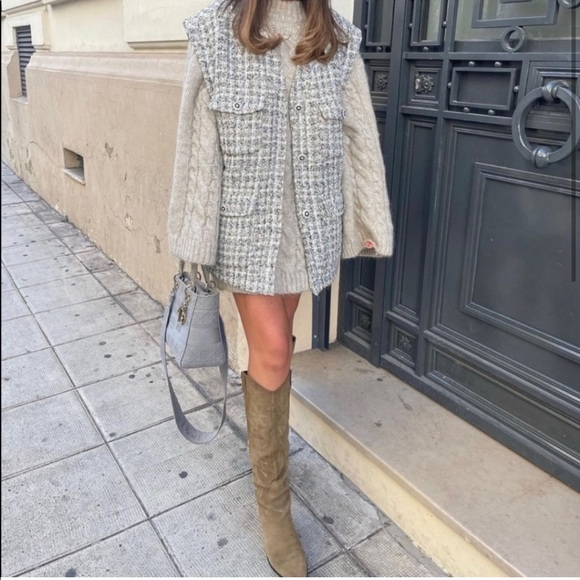 NWT Zara split leather cowboy boots 7.5 - Picture 4 of 9